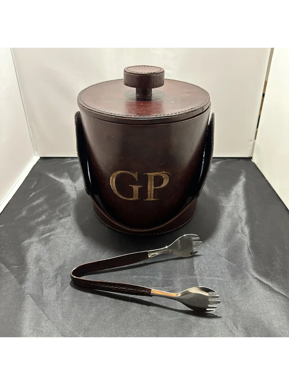 Pottery Barn Faux Leather Ice Bucket With Tongs￼